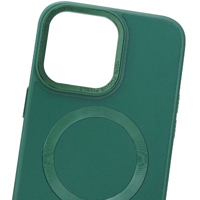 Кожаный чехол Bonbon Leather Metal Style with MagSafe для Apple iPhone 15 Plus (6.7") Зеленый / Pine green