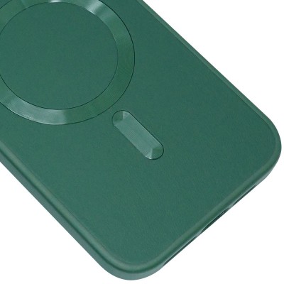 Кожаный чехол Bonbon Leather Metal Style with MagSafe для Apple iPhone 15 Plus (6.7") Зеленый / Pine green