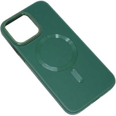 Кожаный чехол Bonbon Leather Metal Style with MagSafe для Apple iPhone 15 Plus (6.7") Зеленый / Pine green