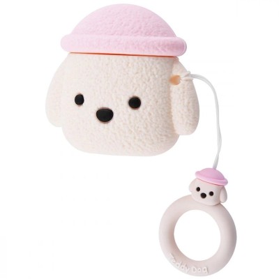 Силиконовый футляр Dogs для наушников AirPods 1/2 Пудель/Бело-розовый - 0