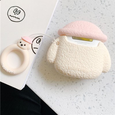 Силиконовый футляр Dogs для наушников AirPods 1/2 Пудель/Бело-розовый - 1