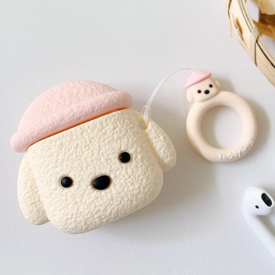 Силиконовый футляр Dogs для наушников AirPods 1/2 Пудель/Бело-розовый - 2