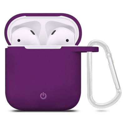 Силиконовый футляр с карабином для наушников AirPods Фиолетовый / Grape - 0