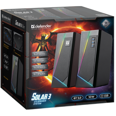 Комп.Акустика DEFENDER (65103) 2.0 Solar 3 10 W, BT/Light, USB