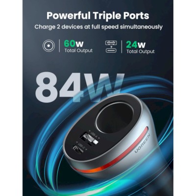 Автомобільний Зарядний пристрій UGREEN CD204 Car Charger 2xUSB Ports Single Extension Socket QC+PD 20W (60712) Silver Автомобільний Зарядний пристрій UGREEN CD204 Car Charger 2xUSB Ports Single Extension Socket QC+PD 20W (60712) Silver