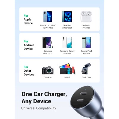 Автомобільний Зарядний пристрій UGREEN CD213 PD Car Charger (70594) Space Grey
