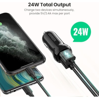 Автомобільний Зарядний пристрій UGREEN ED018 Dual USB Car Charger 24W 2.4A (50875) Black