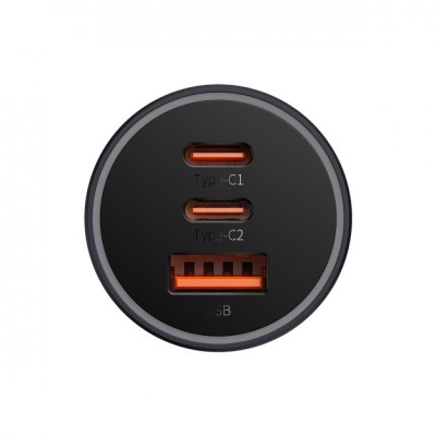 АЗП Baseus Golden Contactor Pro Triple Fast Charger Car Charger 65W U+C+C (CGJP010013) Dark Gray АЗП Baseus Golden Contactor Pro Triple Fast Charger Car Charger 65W U+C+C (CGJP010013) Dark Gray