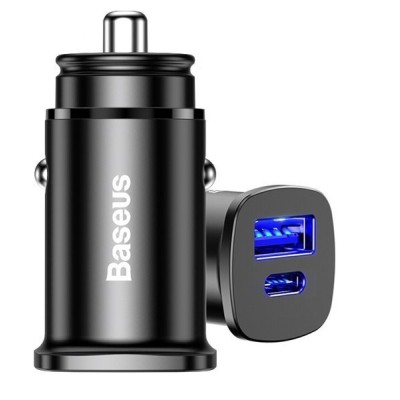 АЗП Baseus QC 4.0 Square Metal (30W / PD3.0) / 1USB+1Type-C (CCALL-AS01) Black