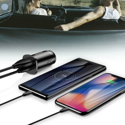 АЗП Baseus QC 4.0 Square Metal (30W / PD3.0) / 1USB+1Type-C (CCALL-AS01) Black