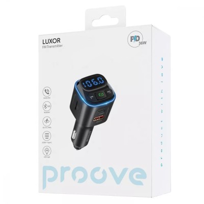 АЗП Proove FM Launcher Luxor 36W (PD+QC3.0) Type-C+USB (FMLX30110001) Black