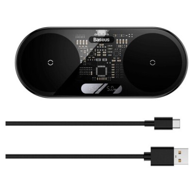 Бездротовий зарядний пристрій Baseus Digital LED Display 2in1 20W (WXSX010101) Black