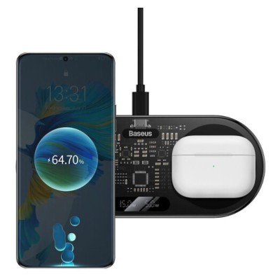 Бездротовий зарядний пристрій Baseus Digital LED Display 2in1 20W (WXSX010101) Black