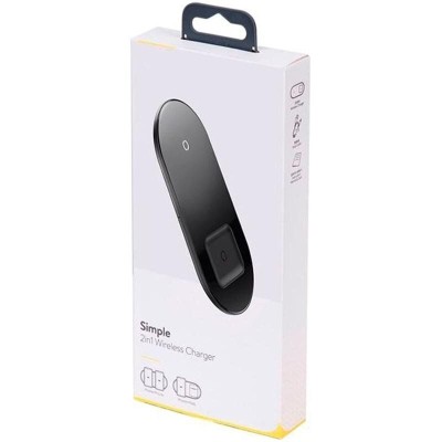 Бездротовий зарядний пристрій Baseus Simple 2in1 (WXJK-A01) Crystal (Phone + Pods) Black
