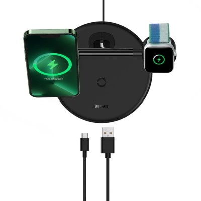 Бездротовий зарядний пристрій Baseus Swan 3-in-1 Wireless Magnetic Charging Bracket 20W (WXTE000101) Black