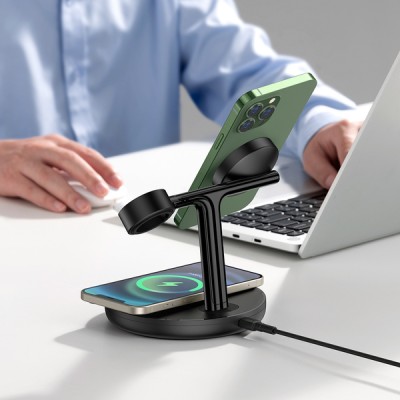 Бездротовий зарядний пристрій Baseus Swan 3-in-1 Wireless Magnetic Charging Bracket 20W (WXTE000101) Black