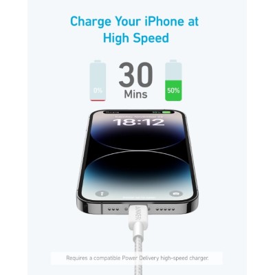 кабель ANKER 322 USB-C to Lightning - 1.8m Nylon (Білий)