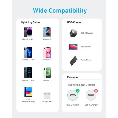 кабель ANKER 322 USB-C to Lightning - 1.8m Nylon (Білий)