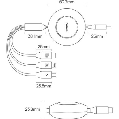 Кабель Baseus Bright Mirror 2 Series 3-in-1 (Micro USB+Lightning+Type-C) 100W (1.1m) CAMJ010205 Purple