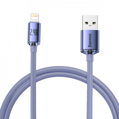 Кабель Baseus Crystal Shine Series Fast Charging Data USB кабель USB To IP 2.4A 1.2m (CAJY000005) Purple Кабель Baseus Crystal Shine Series Fast Charging Data USB кабель USB To IP 2.4A 1.2m (CAJY000005) Purple