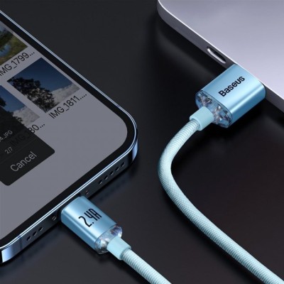 Кабель Baseus Crystal Shine Series Fast Charging Data USB кабель USB To IP 2.4A 1.2m (CAJY001103) Sky Blue