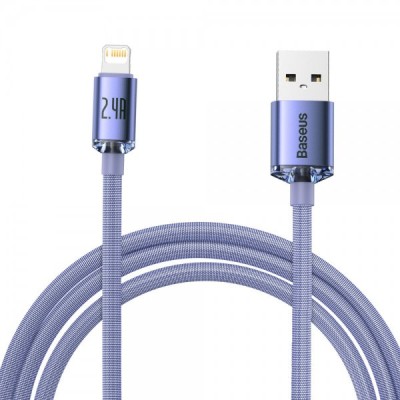 Кабель Baseus Crystal Shine Series Fast Charging Data USB кабель USB To IP 2.4A 2m (CAJY000105) Purple