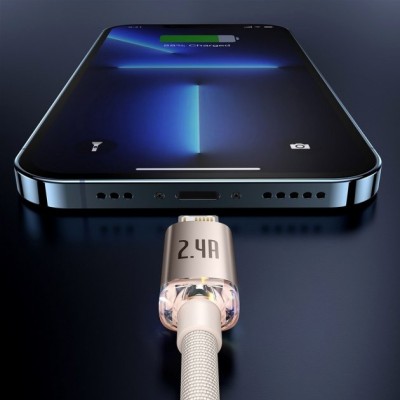 Кабель Baseus Crystal Shine Series Fast Charging Data USB кабель USB To IP 2.4A 2m (CAJY001204) Pink