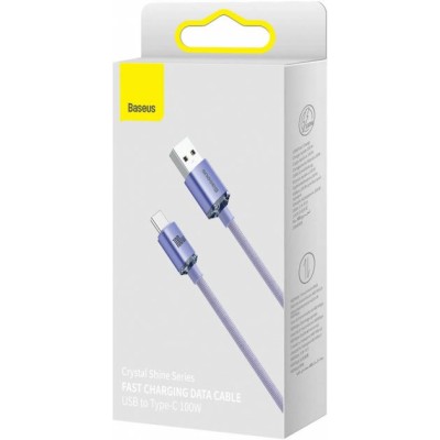 Кабель Baseus Crystal Shine Series Fast Charging Data USB кабель USB To Type-C 100 W 2M (CAJY000505) Purple