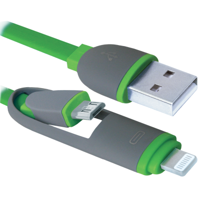 Кабель DEFENDER USB10-03BP USB(AM)-MicroUSB+Lightning зелений 1м