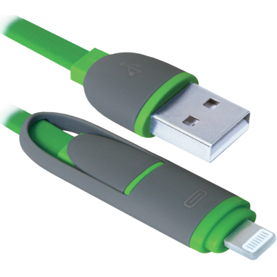 Кабель DEFENDER USB10-03BP USB(AM)-MicroUSB+Lightning зелений 1м
