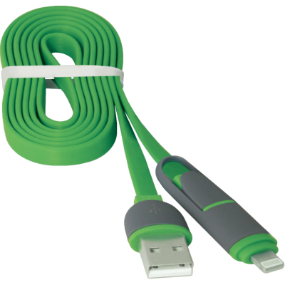 Кабель DEFENDER USB10-03BP USB(AM)-MicroUSB+Lightning зелений 1м