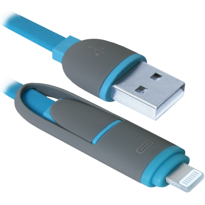Кабель DEFENDER USB10-03BP USB(AM)-MicroUSB+Lightning синій 1м