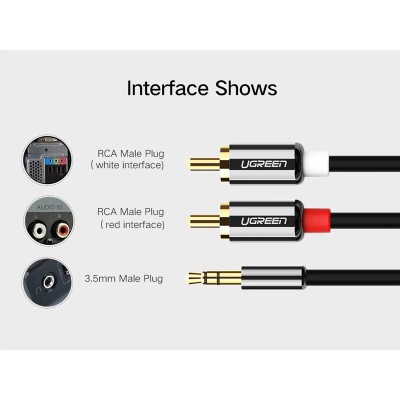 Кабель UGREEN AV116 3.5mm Male To 2 RCA Male Cable 1m (10749) Black