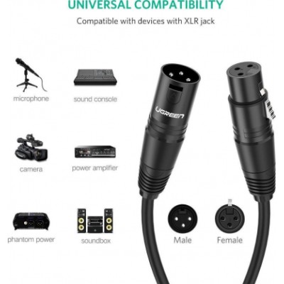 Кабель UGREEN AV130 XLR Male To Female Cable 3m (20711) Black