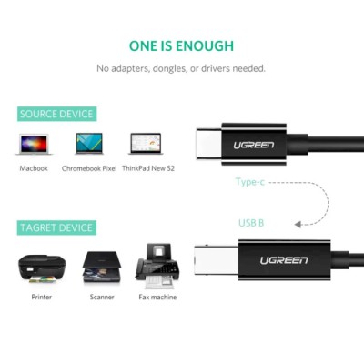 Кабель UGREEN US241 USB-C 2.0 To USB-B 2.0 Print Cable 2m (50446) Black