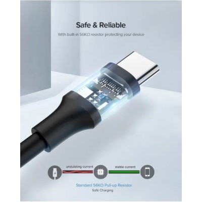 Кабель UGREEN US287 USB 2.0 To USB Type-C Cable Nickel Plating 3A 1m (60116) Black