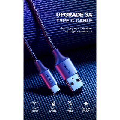 Кабель UGREEN US288 USB 2.0 To USB Type-C Cable Nickel Plating Aluminum Braid 3A 0.25m (60124) Black
