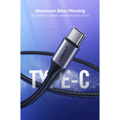 Кабель UGREEN US288 USB 2.0 To USB Type-C Cable Nickel Plating Aluminum Braid 3A 0.25m (60124) Black