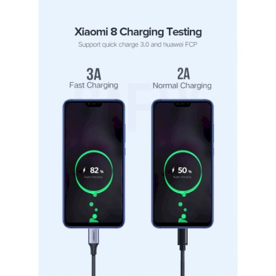 Кабель UGREEN US288 USB 2.0 To USB Type-C Cable Nickel Plating Aluminum Braid 3A 0.25m (60124) Black