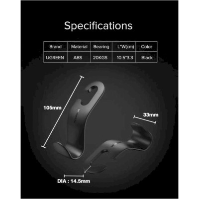 Автомобільний тримач UGREEN LP104 Car Seat Hanger, 2 шт (30337) Black