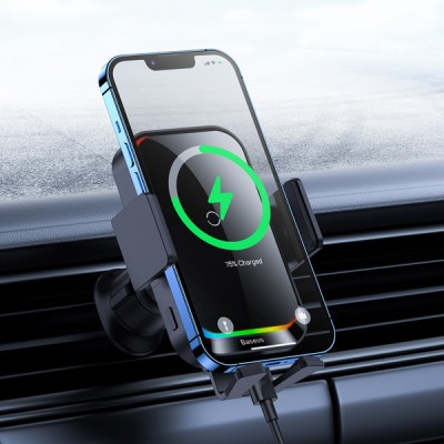 Автомобільний тримач З бездротовою зарядкою Wireless Charger Baseus Halo Electric 15W (black) (SUDD000001)