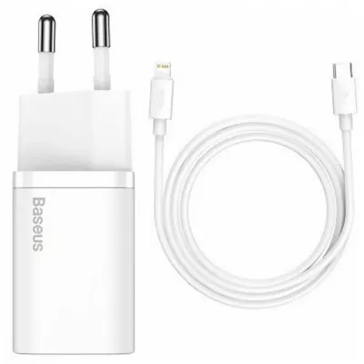 Зарядний Пристрій Baseus 1Type-C Super Si 20W + Cable Type-C to Lightning (TZCCSUP-B02) White