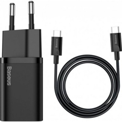 Зарядний Пристрій Baseus 1Type-C Super Si 25W + Cable Type-C to Type-C 1m (TZCCSUP-L01) Чорний