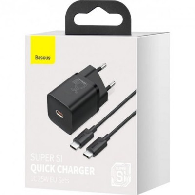 Зарядний Пристрій Baseus 1Type-C Super Si 25W + Cable Type-C to Type-C 1m (TZCCSUP-L01) Чорний
