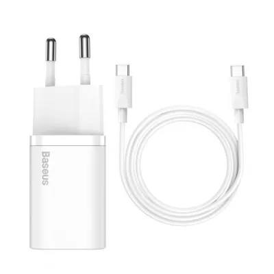 Зарядний Пристрій Baseus 1Type-C Super Si 25W + Cable Type-C to Type-C 1m (TZCCSUP-L02) White