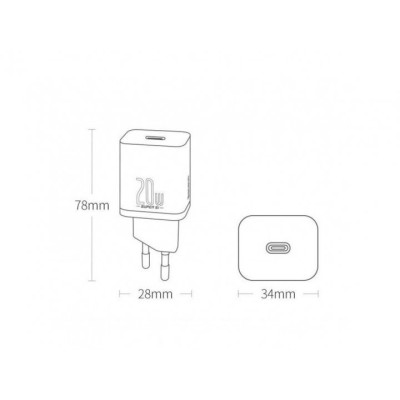Зарядний Пристрій Baseus 1Type-C Super Si 25W + Cable Type-C to Type-C 1m (TZCCSUP-L02) White