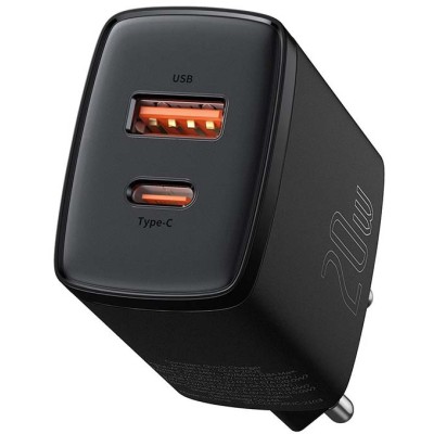 Зарядний Пристрій Baseus 1USB + Type-C Compact Quick Charger 20W (CCXJ-B01) Black