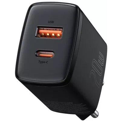Зарядний Пристрій Baseus 1USB + Type-C Compact Quick Charger 20W (CCXJ-B01) Black