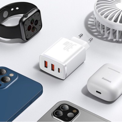Зарядний Пристрій Baseus Compact Quick Charger 30W QC+ PD (1Type-C + 2USB) CCXJ-E02 White