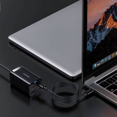 Зарядний Пристрій Baseus GaN3 Pro 65W (2 Type-C + 2 USB) + Cable Type-C to Type-C 100W (1m) (CCGP040101) Black